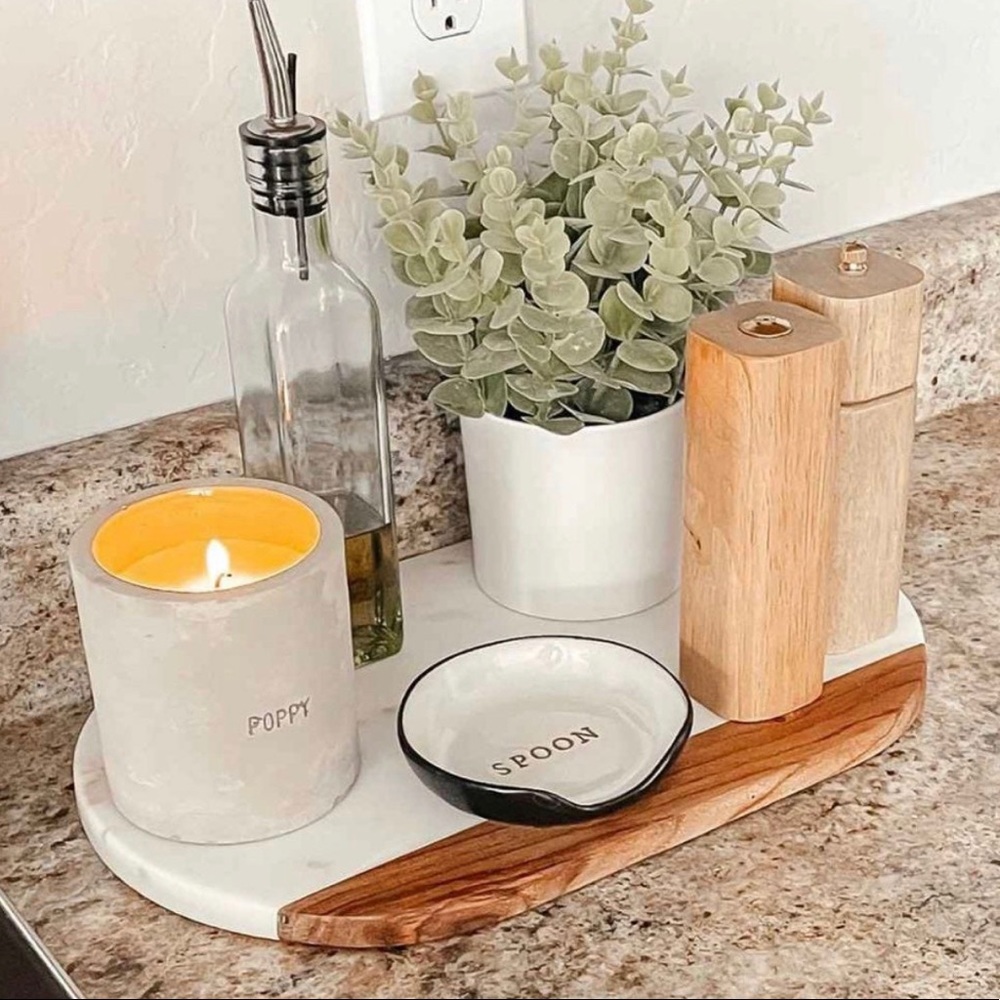 Thirstystone 14"x9" Oval Serving Platter Marble and Wood